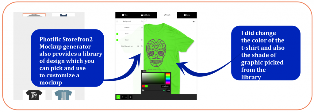 Storefront 2 mockup generator lets you change color of the t-shirt