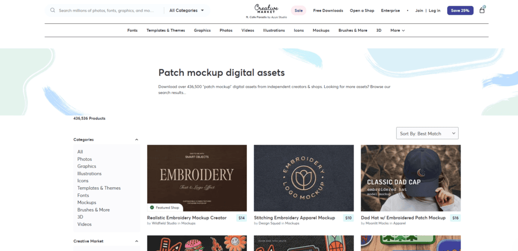Creative Market patch mockup digital assets