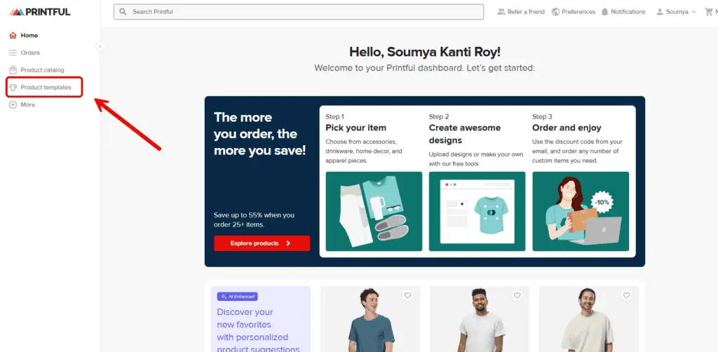 Go to the Printful product template from the dashboard