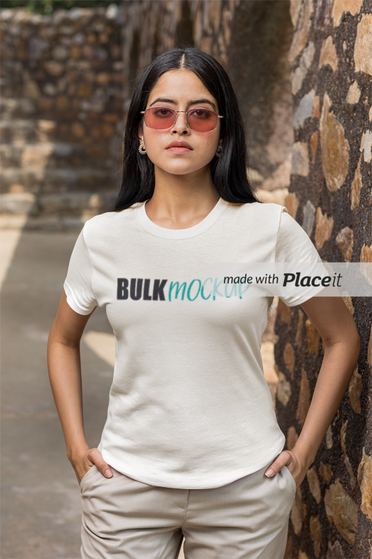 Placeit Mockup Lady in a White Tshirt