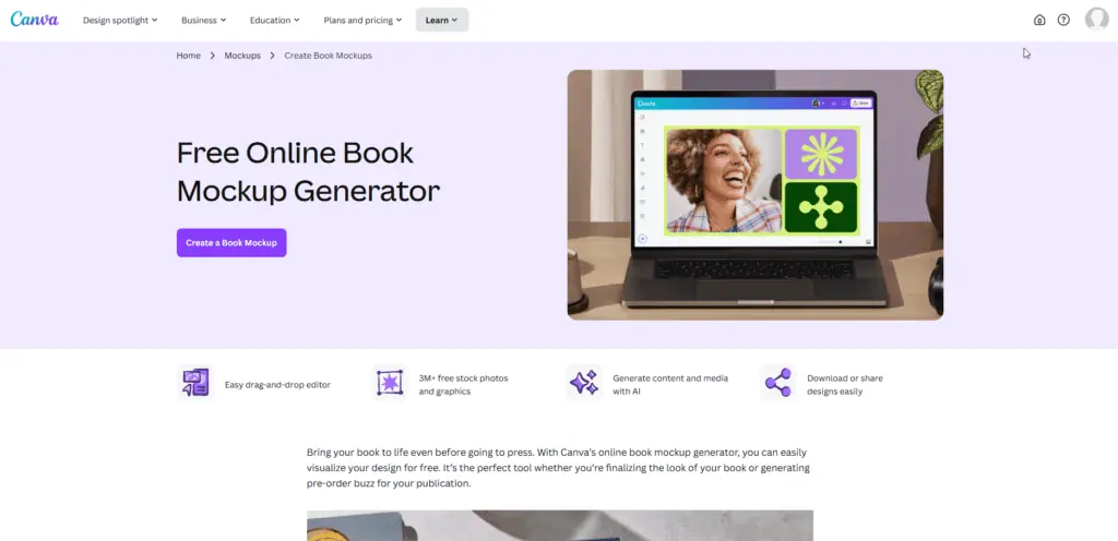 canva book mockup designer