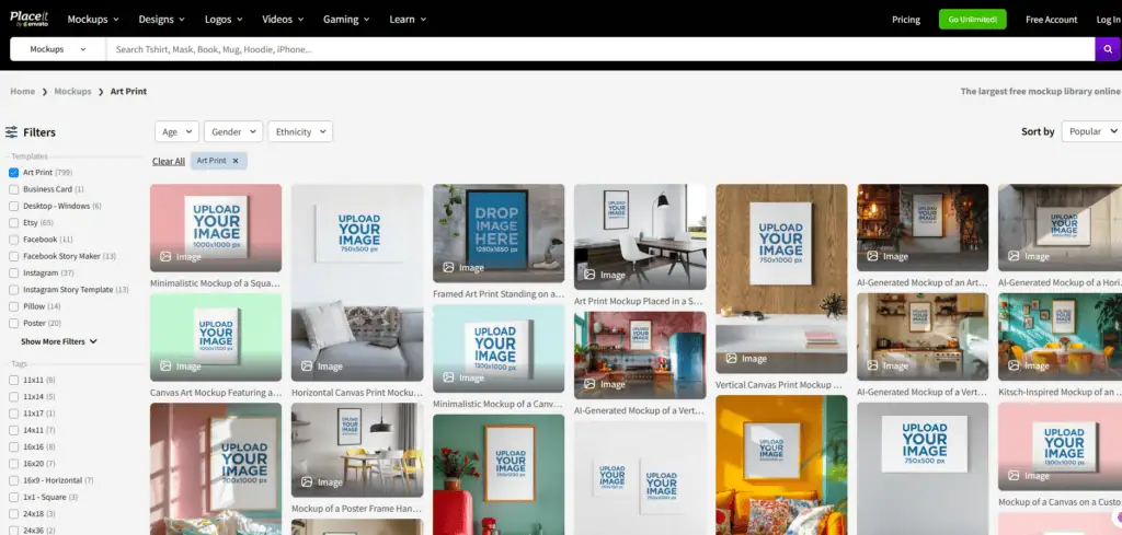 placeit wall art mockup generator