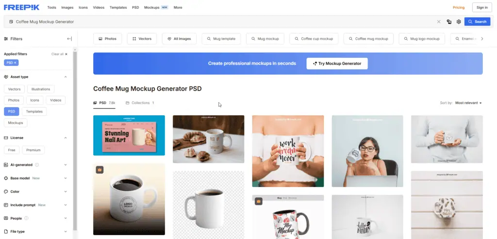 Freepik mug mockup marketplace
