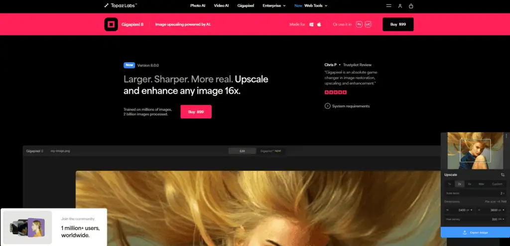 Topaz Gigapixel AI -  Best For Upscaling Photos