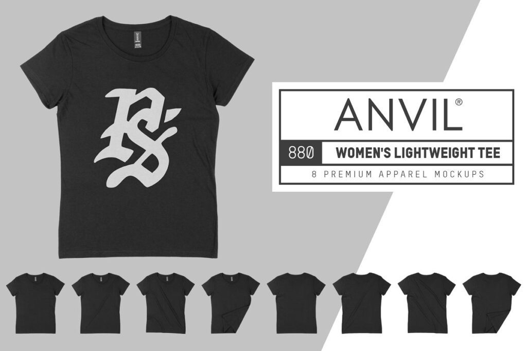 Black T shirt mockup for Anvil 880 Women's T-Shirt 