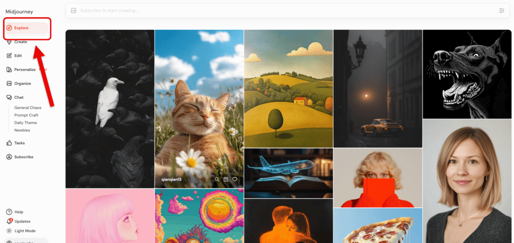 Click on explore Midjourney