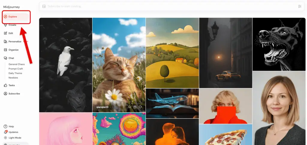 Click on explore Midjourney