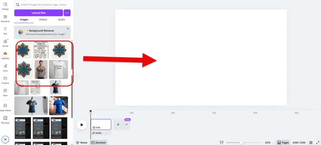 drag and drop images from Uploads