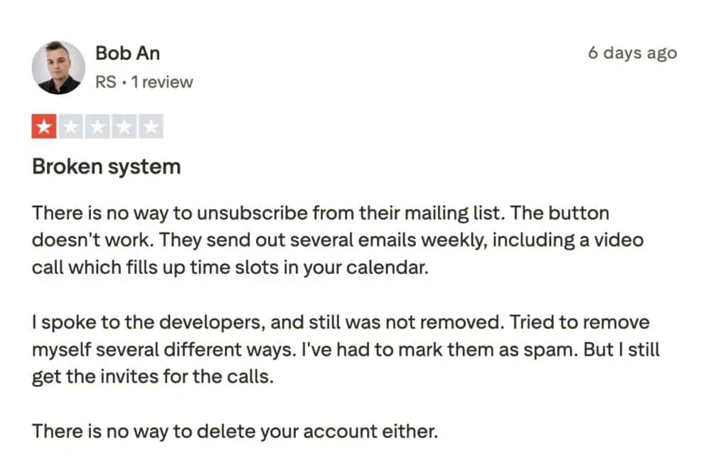 User review about unsubscribe issues
