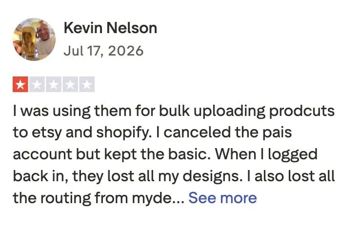 User review about losing designs