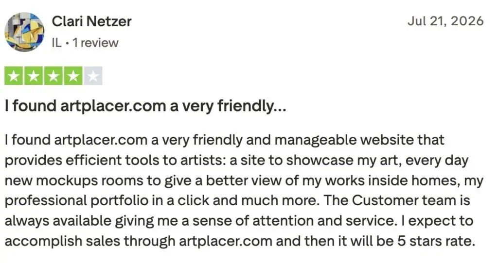 ArtPlacer's positive review on trustpilot