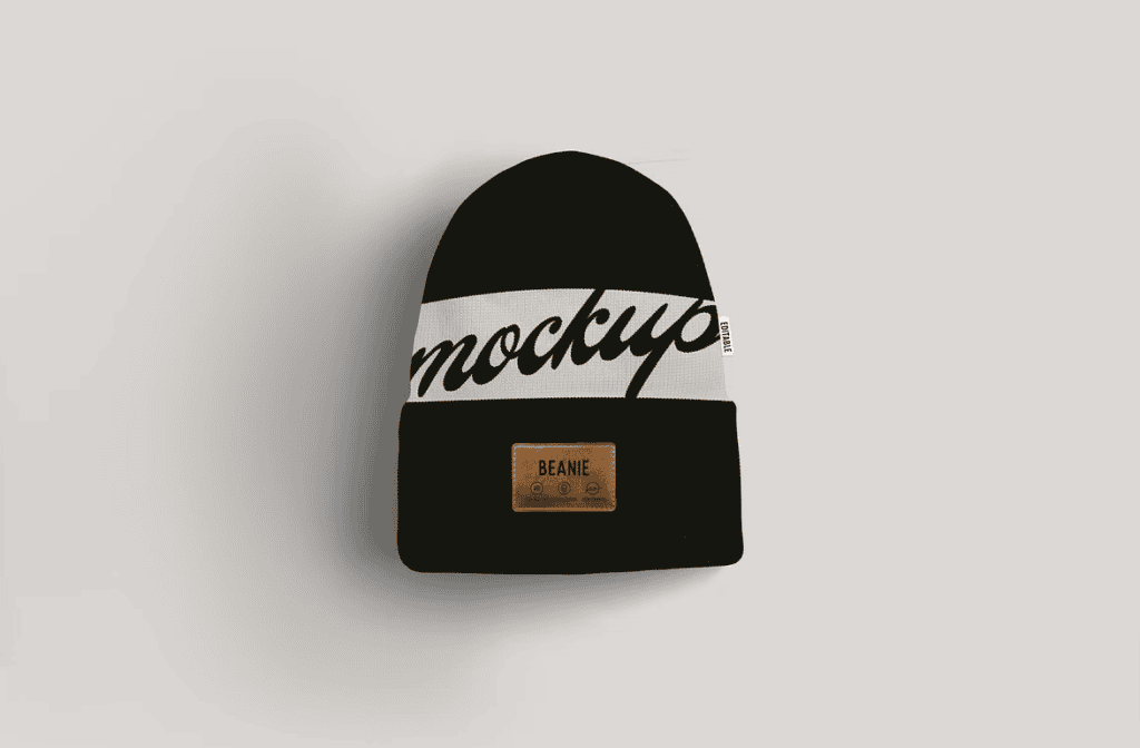 Beanie Hat Mockup With Embroidery and Leather Patch
