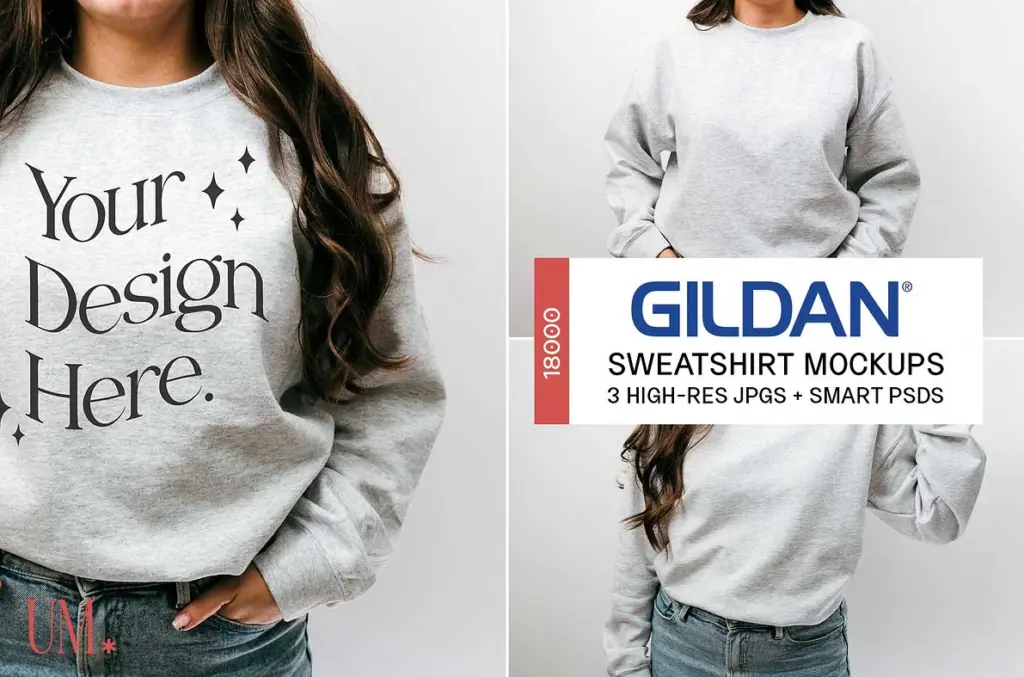 Gildan 18000 Sweatshirt Mockup With Women Model