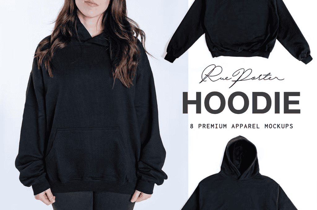 RUE PORTER Black Hoodie Mockup Set
