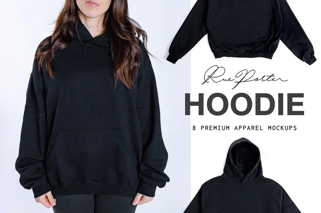 RUE PORTER Black Hoodie Mockup Set