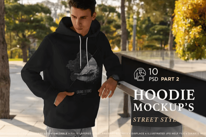 Street Style Black Hoodie Mockup