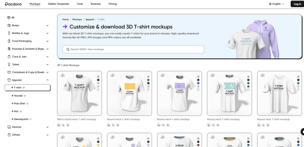 Pacdora 3D shirt mockup generator