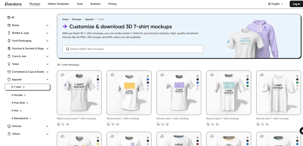 Pacdora 3D shirt mockup generator