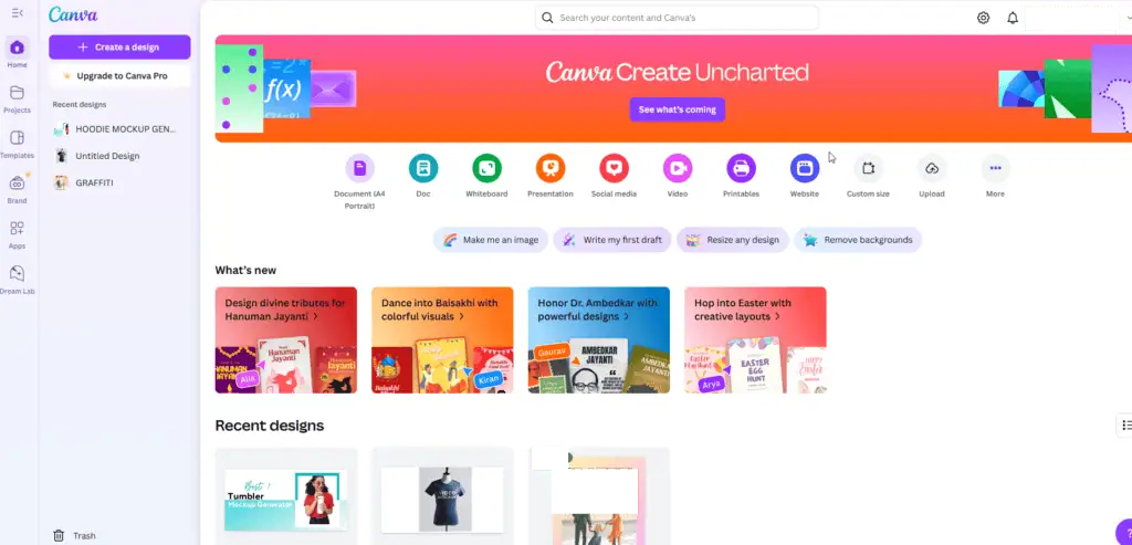 Go to Canva’s homepage and select ‘Apps’.
