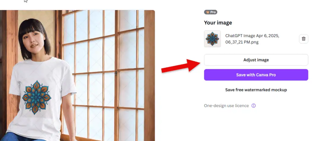 ‘Adjust image’ option on the right side of the mockup