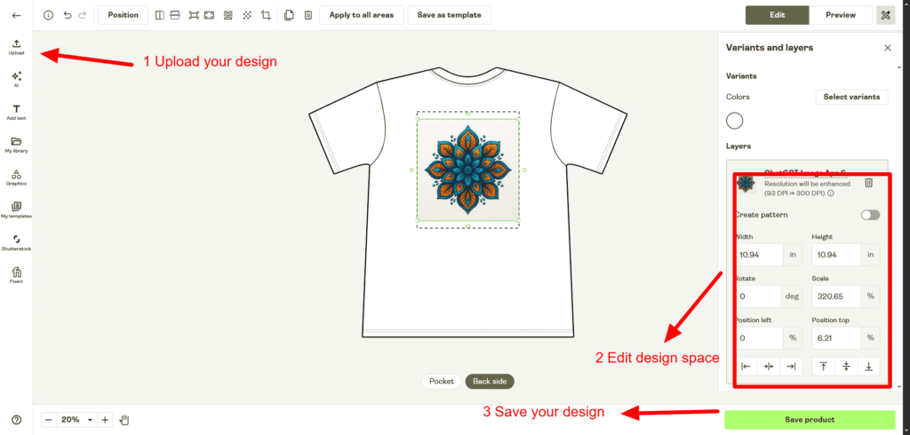 apply your design and save
