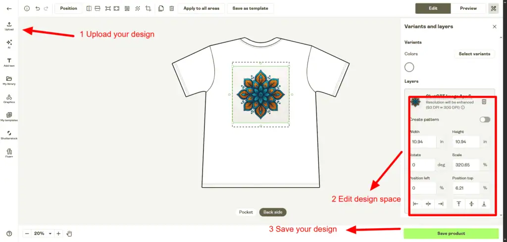 apply your design and save