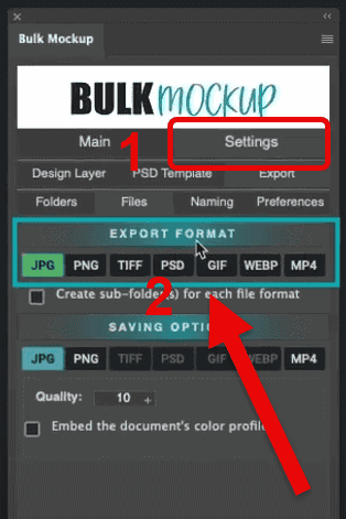 Select Export Settings and File Format