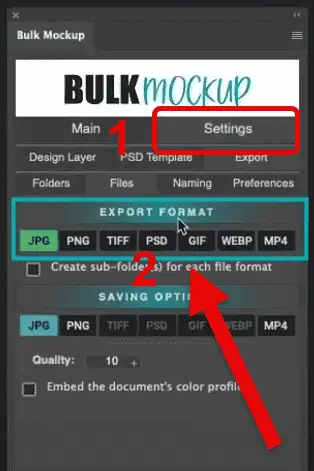 Select Export Settings and File Format