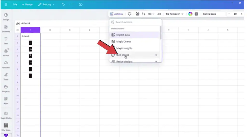 Choose Bulk create from the drop-down list