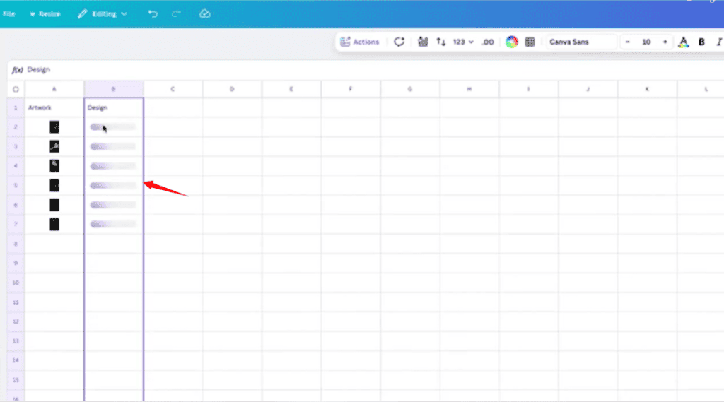 Canva will auto-generate one new design set per row.
