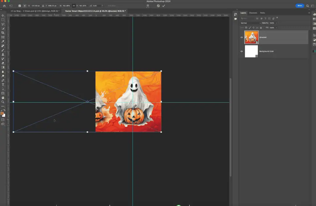 Position your design to extend beyond the right edge, covering only the right portion of the mug.