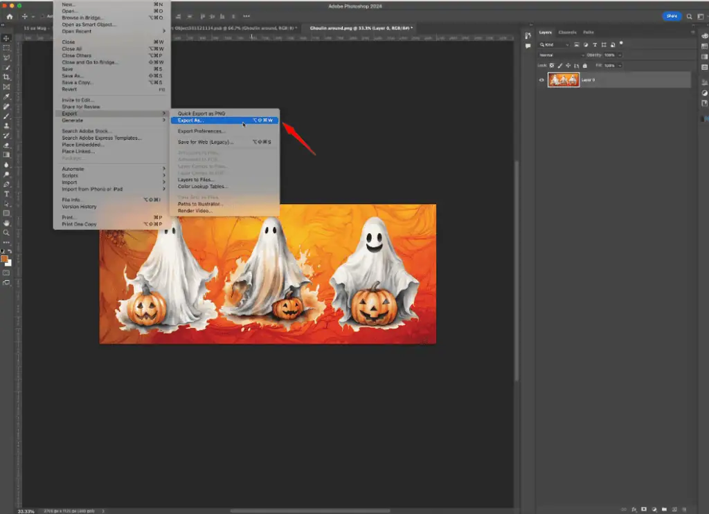Go to File > Export > Export As