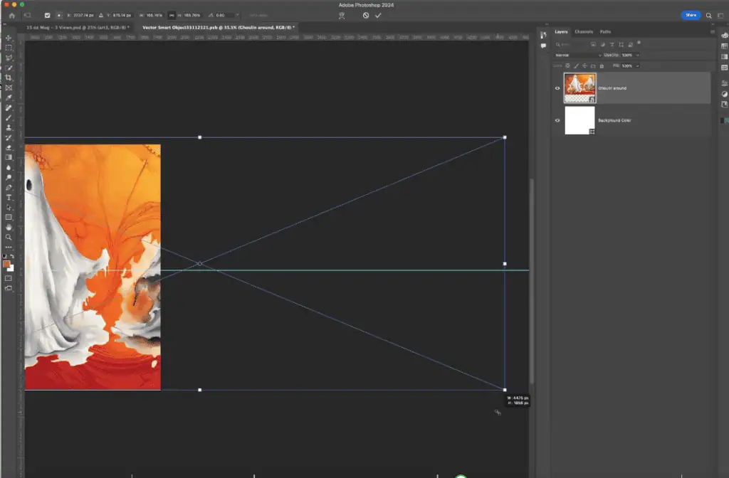 Position your design to extend beyond the left edge