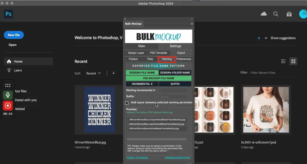 Naming option to customize your export file nam
