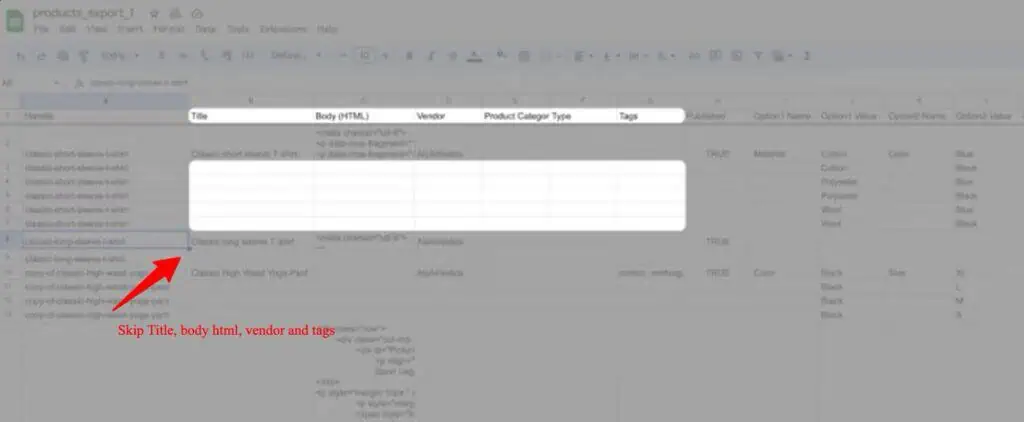 Product information to the CSV
