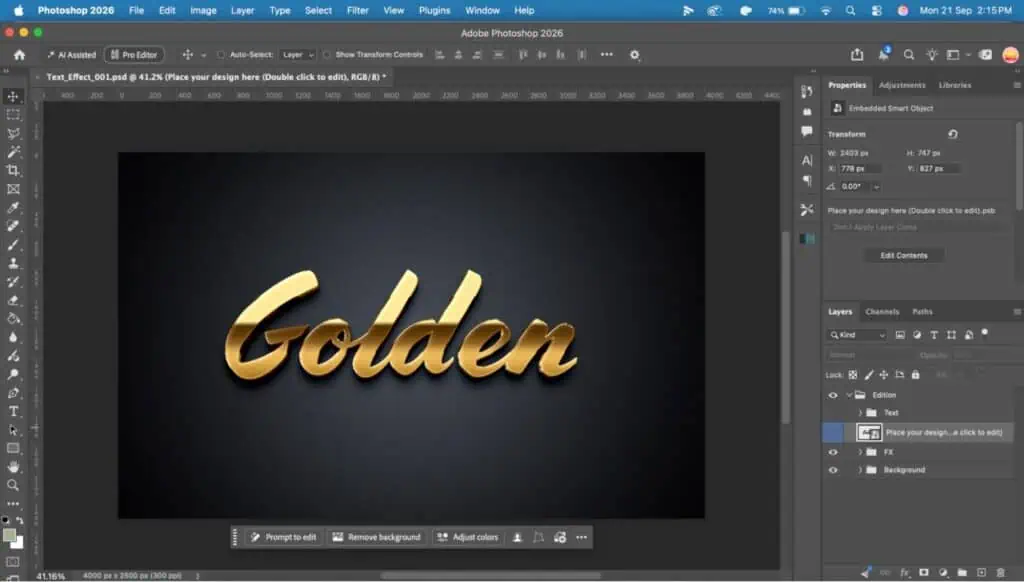 Open your mockup in photoshop