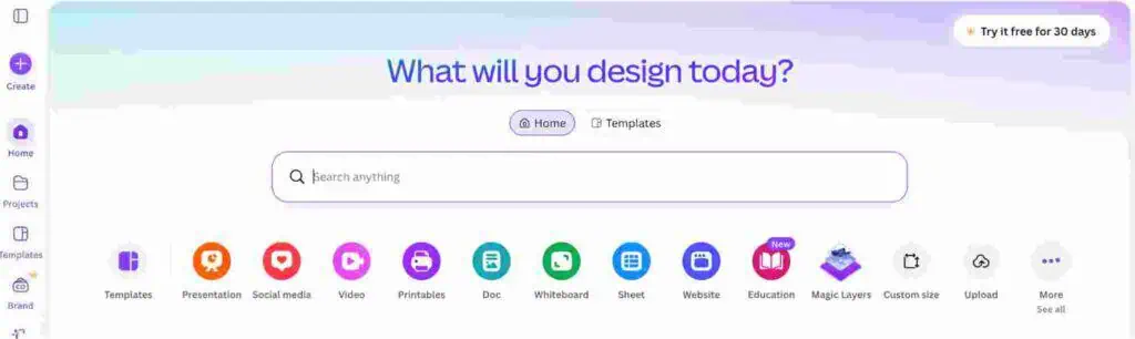Homepage of canva