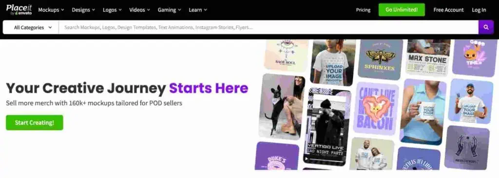 Homepage of placeit