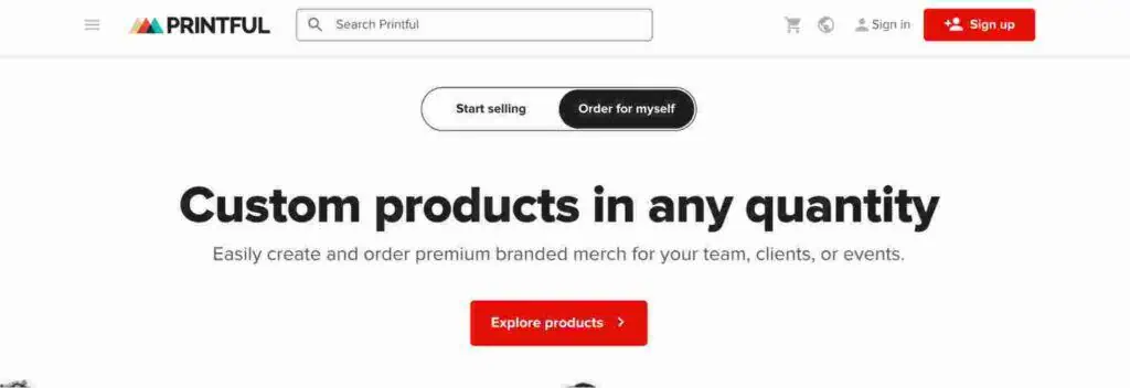 Homepage of printful