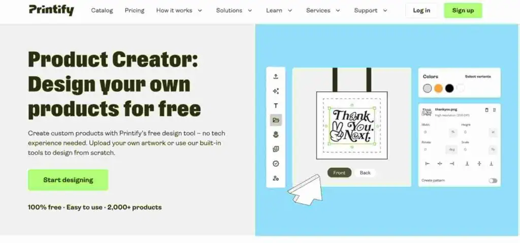 Homepage of printify