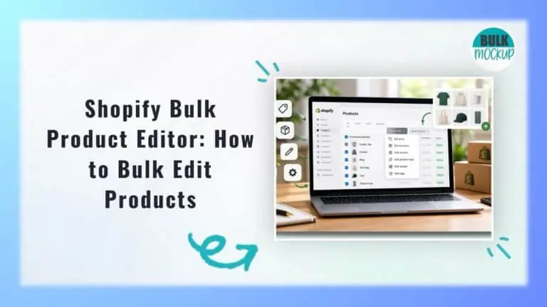 Shopify bulk product editor showing product editing options on a laptop